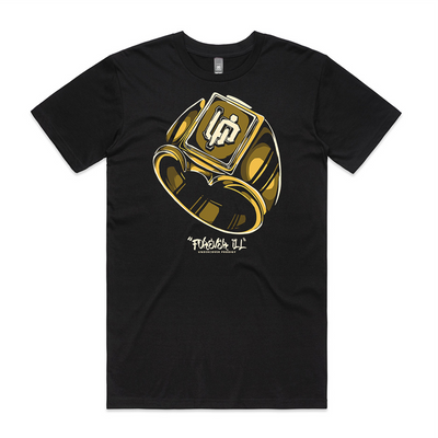 black-shirt-with-gold-ring-and-U-P-Logo-on-center-of-the-ring